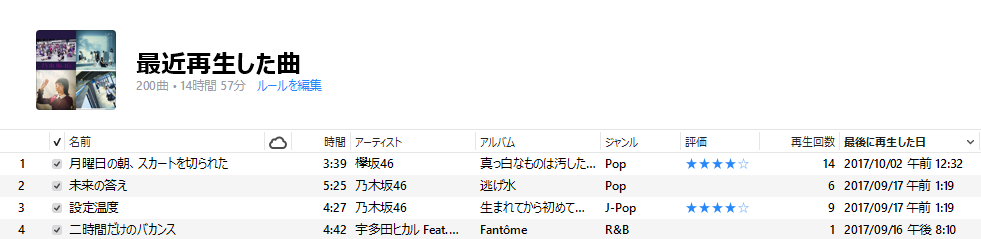 [H29.10.02] iTunes 12.7 更新された最後に再生した日