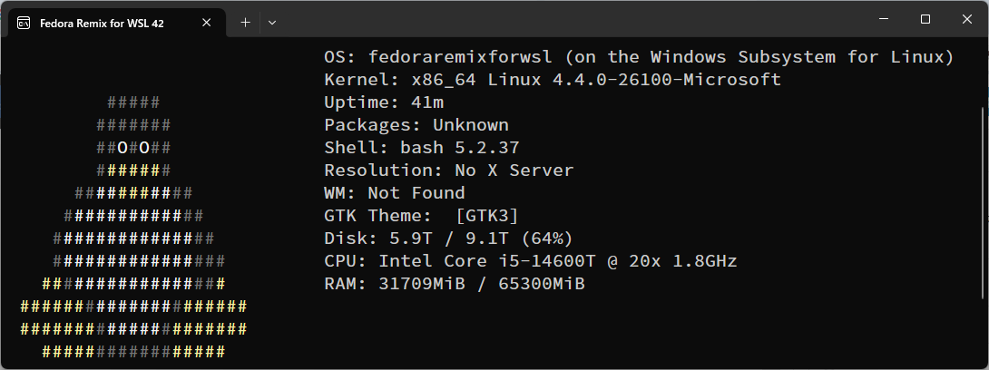 Fedora Remix for WSL 42 screenFetch
