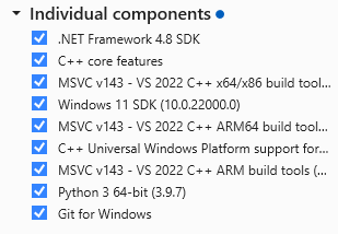 Visual Studio Community 2022 Python 3, Git for Windows インストール